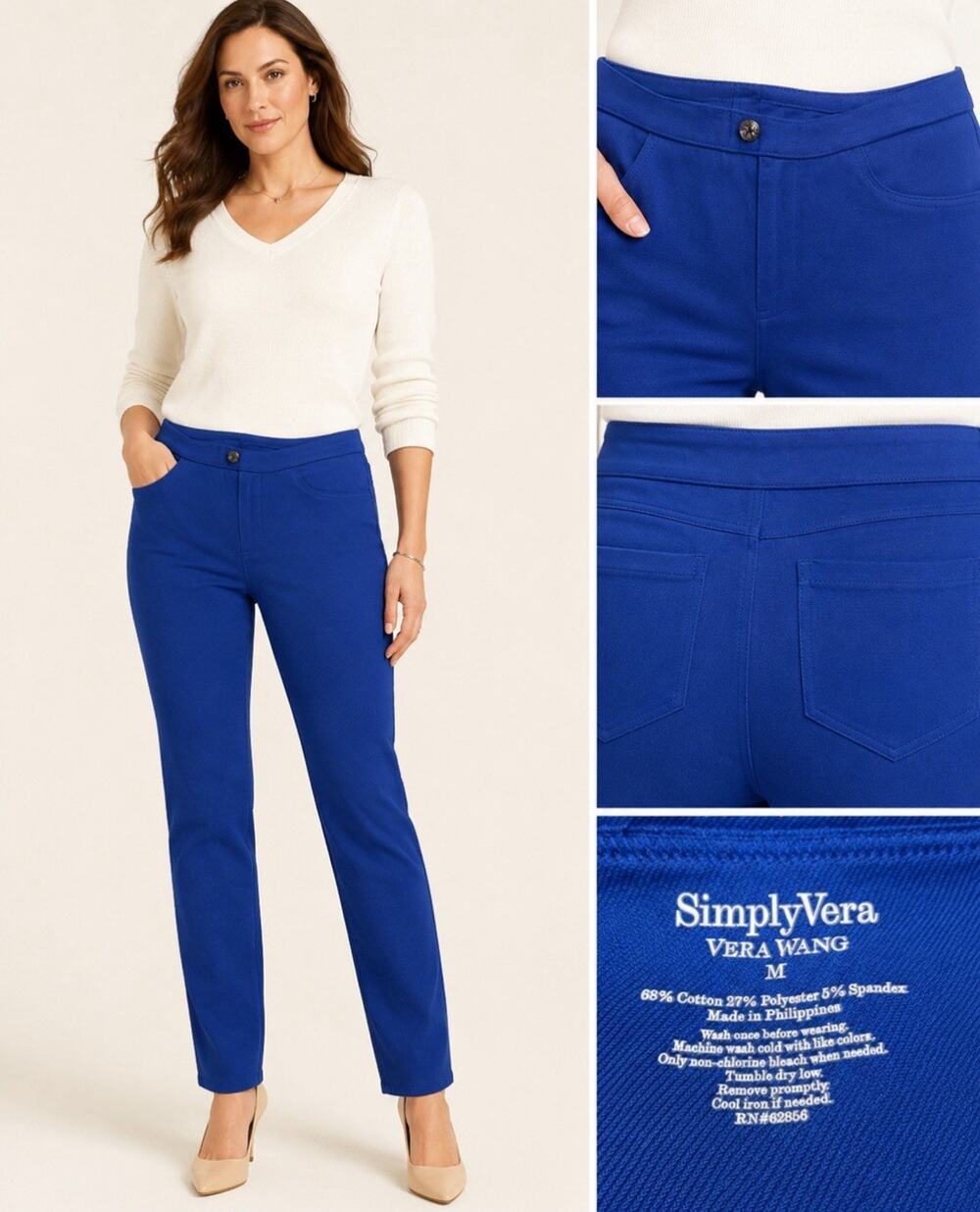 NWT Simply Vera Vera Wang Women's Pull-On Straight Leg Pants Size M Royal Blue